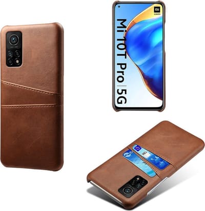 Backcover met Opbergvakjes + PMMA Screenprotector voor Xiaomi Mi 10T / Mi 10T Pro _ Donkerbruin