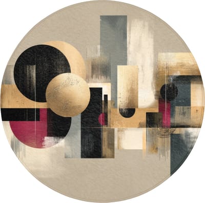 WC mat rond 70x70 cm - Antislip - Abstract - Vormen - Beige - Texturen - Toiletmat - Vloermat - Douchemat - Toilet tapijt - Toiletmatten