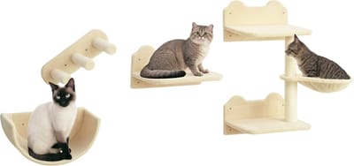 PawHut-Katzen Kletterwand-Spanplatte, Polyester-40L x 28B x 73H cm-Beige