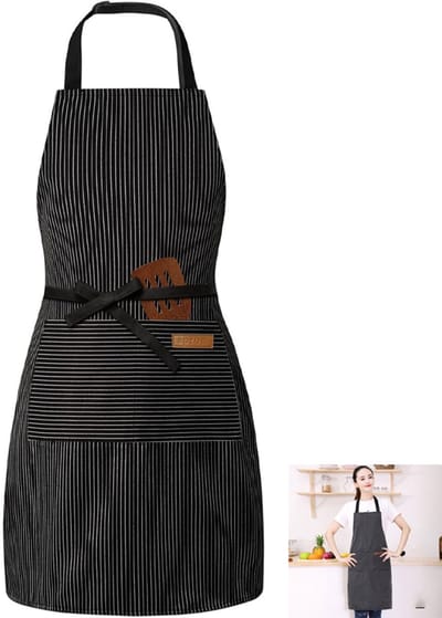 1 stuk - Verstelbaar schort - Keuken-/eetkamerschort - Hangend schort - Werkschort - Restaurant/Keuken/Bakken - Twee zakken - Vlekbestendig - Gemakkelijk schoon te maken - Unisex - Zwarte krijtstrepen