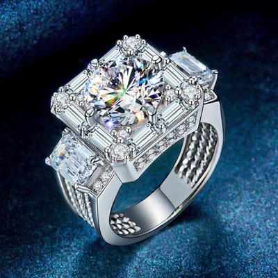 18K Witgoud Diamantring Vol met Kleine Diamanten en Grote Karaat Dominerende Herenring No. 12 white