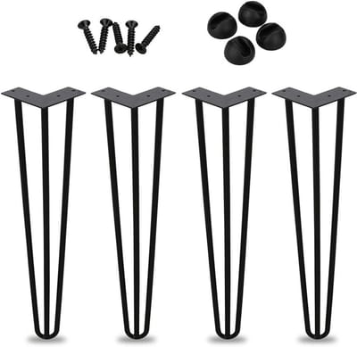 Set van 4 Zwarte Metalen Haarspeld Tafelpoten met 3 Stangen, 25 cm Hoog