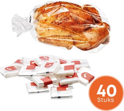 YUGN 40 Braadzakken Voor Oven en Magnetron – 40 Braadzakken + 40 Sluitstrips – 38 × 24 cm – Geschikt voor Hele Braadkip – eBook