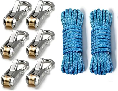 Gesptouw met Rolspanner - Bevestigingstouw Spanner - Kamperen en Reizen - Duurzaam Koolstofstaal - 6 Spanners 2 Touwen - Zilverkleurig