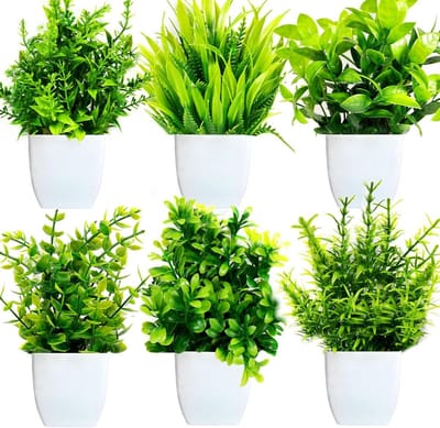 Mini Artificial Plants with Pot - Set of 6, Perfect for Bedroom, Bathroom, Kitchen, and Home Indoor Decoration