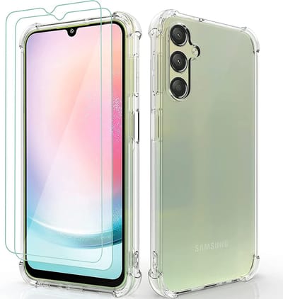 Hoesje Geschikt Voor Samsung Galaxy A24 5G/4G Hoesje transparant Anti Shock silicone Hoesje Geschikt Voor Samsung Galaxy A24 5G hoesje silicone Backcover Hoesje Geschikt Voor Samsung Galaxy A24 Screenprotector Glazen 2 pack