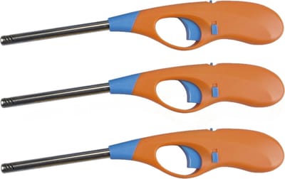 BBQ/keuken aanstekers - 3 stuks - lange steel - 26 cm - oranje