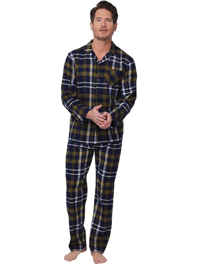 Pastunette - Pyjama - Adventure - Groen Geruit - Katoen - Flanel - Doorknoop - Maat S