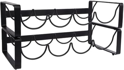 Dailygoods- Flessenrek stapelbaar - Wijnrek - Drankrek - Flessenhouder - Zwart metaal - 11x40x20 cm - Wijnhouder