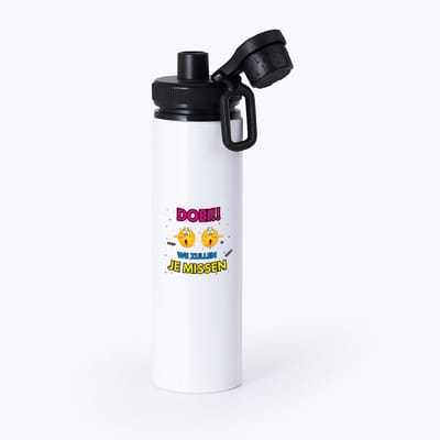 Hacebo® - Doei emoji waterfles met draaidop zwart - Afscheid bedank cadeau - een collega - werk - afscheidscadeau - verjaardagscadeau - water fles - 850ML