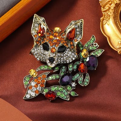 Retro Klassiek Dames Heren Vos Volledig Kristal Broches Spelden Vintage Dame Zware Industrie Dier Strass Pak Jas Pin Corsages gray