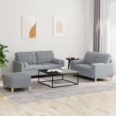 vidaXL - 3-delige - Loungeset - met - kussens - stof - lichtgrijs