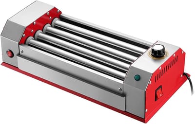 Hotdog Roller Machine - Worst Grill - Feestjes Koken - Roestvrijstalen Rollen - 6 Rollen - Rood