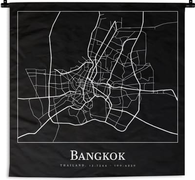 Wandkleed - Wanddoek - Bangkok - Kaart - Stadskaart - Plattegrond - 180x180 cm - Wandtapijt