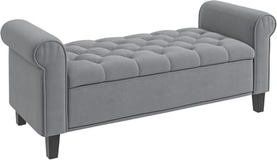 Opbergbank met Armleuningen en Opbergdoos in Grijs – 126 x 48,5 x 57 cm, Voor Woonkamer, Slaapkamer en Entree
