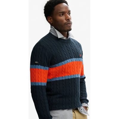 Superdry Cotton Stripe Cable Trui Blauw Grootte: M