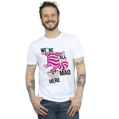 Disney Heren Alice In Wonderland Allemaal Gek Hier T-Shirt (Wit)