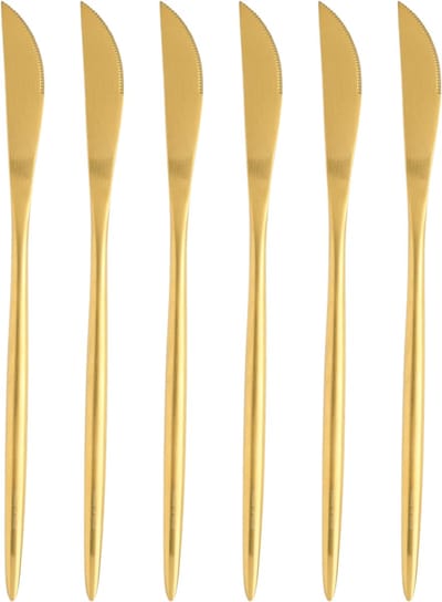 House of Husk Matte Botermesjes Set - Goud - RVS - Botermes - Smeermessen - Tapas Mesjes - 6 Stuks