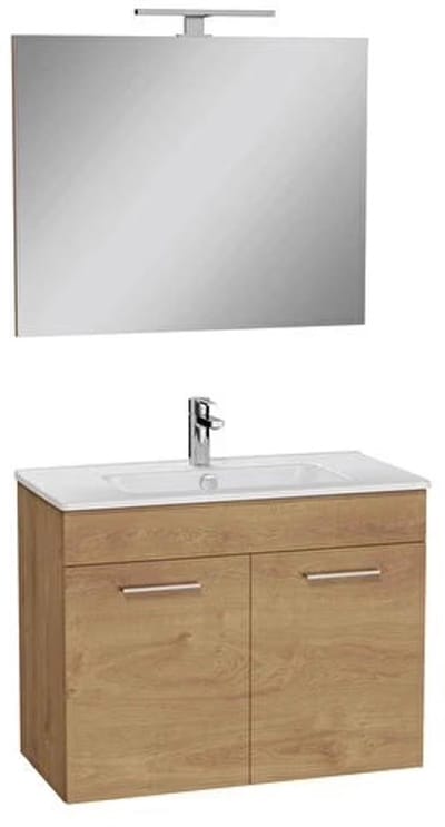 Badkamermeubelset Vitra Mia 80 cm - Gouden Eik - met deuren - inclusief spiegel met LED-verlichting en keramische VitrA wastafel