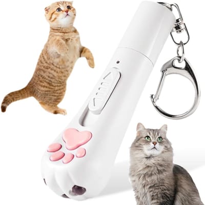 3-in-1 kattenspeelgoed, interactief speelgoed voor katten, interactief kattenspeelgoed met karabijnhaak, 5 patronen, kattenklauwvormig verlichtingsspeelgoed (wit)