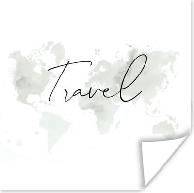 Poster Wereldkaart - Quotes - Reizen - 100x100 cm XXL