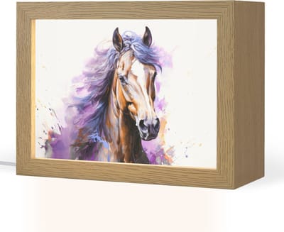 Nachtlampje 20x15 cm - Kinder lampje - Paard - Dieren - Meiden - Paars - Bruin - Tafellamp kinderkamer - Slaapkamer lamp - Bedlamp kinderen - Kinderlampje stopcontact - Wandlamp babykamer - Nachtlampjes