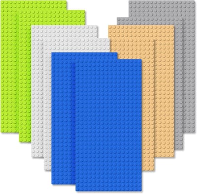 Set van 10 bouwpanelen, 13 x 25,7 cm, rechthoekige bouwplaten, stapelbaar en assembleerbaar, 100% compatibel met alle gangbare merken (Grijs, Groen, Blauw, Wit, Zand) - Perfect voor creatief bouwen en constructieprojecten