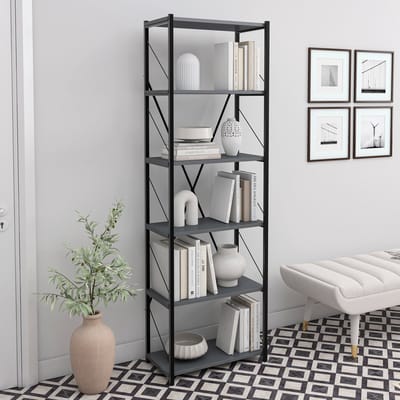 Soof&Tess Boekenkast - Opbergrek Met 6 Planken - Woonkamer - Slaapkamer 32 x 60 x 185 cm - Bruin / Zwart - Open Planken - Voor Kantoor