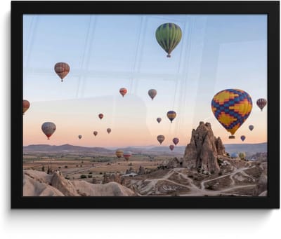 Poster in lijst - Fotolijst 40x30 cm - Posters - Luchtballonnen - Rotsen - Zonsopgang - Posterlijst zwart - Decoratie - Wanddecoratie woonkamer - Muurdecoratie slaapkamer