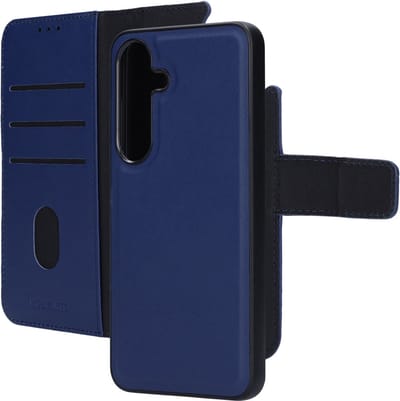 Mobiparts hoesje geschikt voor Samsung Galaxy S25 - Wallet 2-in-1 Boekhoesje - MagSafe - Echt Leder - Uitneembare Case - Sterke Magneet Sluiting - Contactloos betalen - Blauw