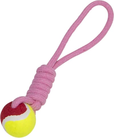 Jack and Vanilla Speeltouw voor honden - Honden speeltouw met bal - Hondentouw met bal - Touw met hondenbal - Roze