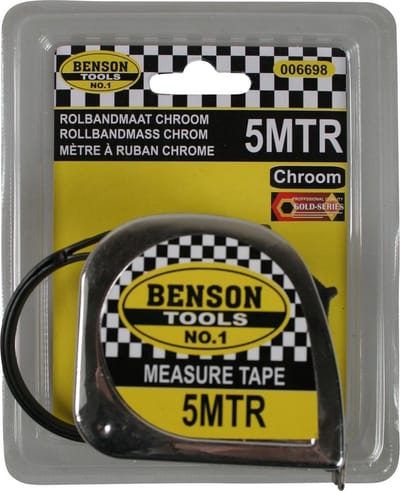 Benson Rolmaat - Meetlint - Chroom - 5 meter - 19 mm - Duurzaam en Slijtvast