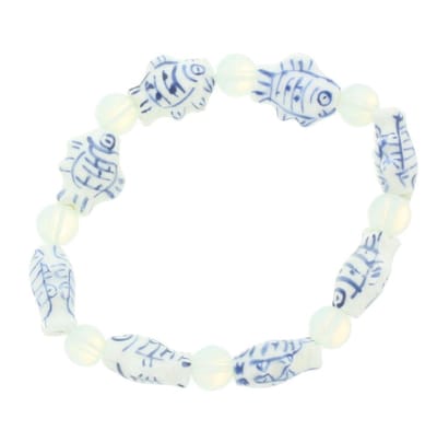 Behave - elastische armband delfts blauw vis motief - zomerse stijl