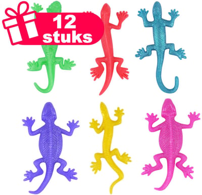 Henbrandt - 12 Stuks Uitrekbare Hagedissen - Stretch Lizards Uitrekbaar Traktatie uitdeelcadeautjes voor kinderen & peuters - Traktaties en kinderverjaardagen - Klein grabbelton speelgoed voor in traktatie uitdeelzakjes