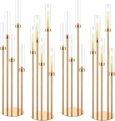 Staande kaarsenhouder - Kaarshouder vloer - Sfeer creëren thuis - Ronde stabiele bodem - 136 cm hoog - Goud