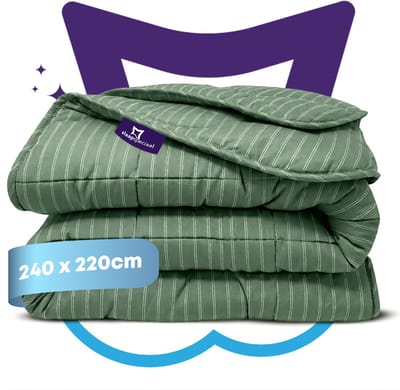 Slaapspeciaal Zomerdekbed zonder Overtrek - eazydekbed Series - Groen Gestreept - Wasbaar Dekbed - Licht en Ademend Hoesloos Dekbed - Gestreept Design - 240x220 cm - Gekleurd dekbed - Lits Jumeaux Dekbed