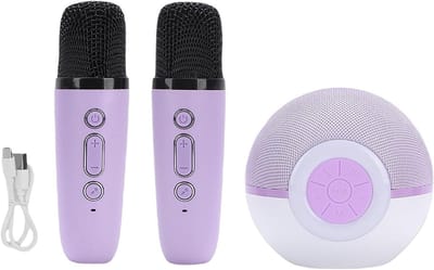 Draagbare Karaokemachine - Zing Installatie - Feestelijke Muziekavond - Met 2 Microfoons - 14.5 cm - Paars