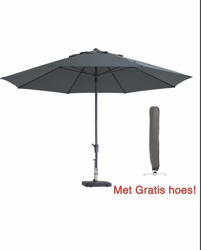 Parasol Rond Grijs Madison Timor 400 cm met hoes | Topkwaliteit parasol van Madison | XXL parasol met 100% polyester doek
