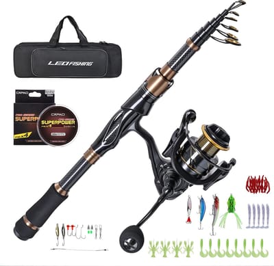 LEO Vishengel set - Telescoophengel - Hengel - Werphengel 1,8m - Visset - Cadeau - Werpmolen - Slip voorop - Kogellagers 14 - Gear-ratio 5.5:1 - 100 meter Vislijn - Vis accessoires set - Visdoos - Beginners