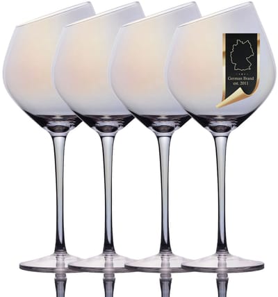 Intirilife 4x wijnglas met moderne rand - 470 ml inhoud en regenboogglans - rode wijnglasbokaal vaatwasmachinebestendig kristalglas schokbestendig