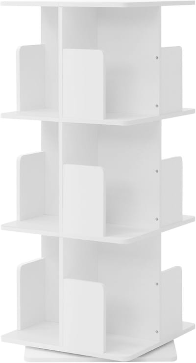 360° draaibare boekenplank met 3 niveaus & 12 vakken, wit, 40x94x40 cm, vrijstaande plank ML design