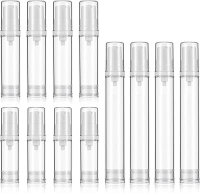 Set van 12 Airless Pomp Dispensers voor Crème, 5 ml, 10 ml en 15 ml, Perfect voor Thuis en Reizen, Lege Flesjes voor Cosmetica en Verzorging