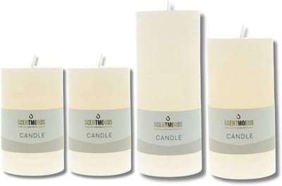Scentmoods Rustieke Kaars Set Ivoor – Set van 4 Stompkaars en Dinerkaars in Neutrale Tinten