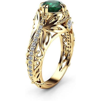 Huitan Vintage Goudkleur Holle Ring Voor Vrouwen Mode Vrouwelijk AAA Zirkonia Sieraden Luxe Prong Zetting Verlovingsring 8 beige