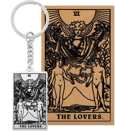Tarot Sleutelanger VI: De Geliefden / The Lovers - Op Cadeau Kaartje - Zilverkleurig Stainless Steel - Grote Arcana uit Rider-Waite Geïnspireerd - Pax Amare