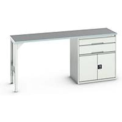 Onderbank Bott verso, linoleumblad, 2 laden, 1 deur, 1 plank, B 2000 x D 600 x H 930 mm, lichtgrijs