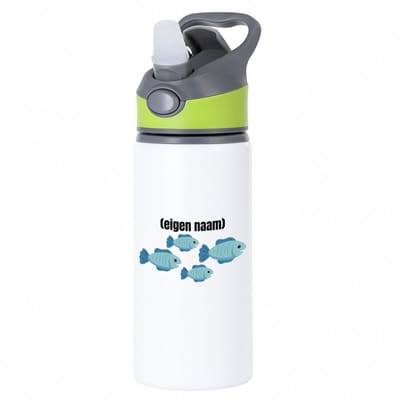 Hacebo® - groep vissen met eigen naam waterfles met rietje groen - Vis - vissen liefhebbers - iemand die houdt van vissen - verjaardag - cadeau - kado - geschenk - water fles - 650ML