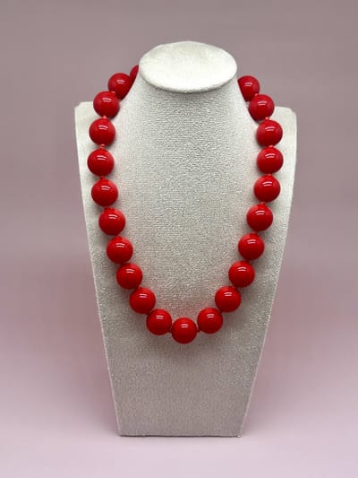 Ketting - colour stone necklace - rode statement ketting met ronde kralen - ketting - statement ketting - ketting met kralen - ketting - rode ketting - bubble grote kralen ketting - red necklace - lange ketting - kralen ketting - schakelketting