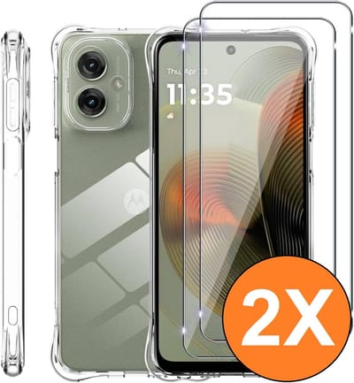 Hoesje Geschikt voor Motorola G55 transparant Anti Shock silicone hoesje met 2 Pack Screenprotector tempered glass