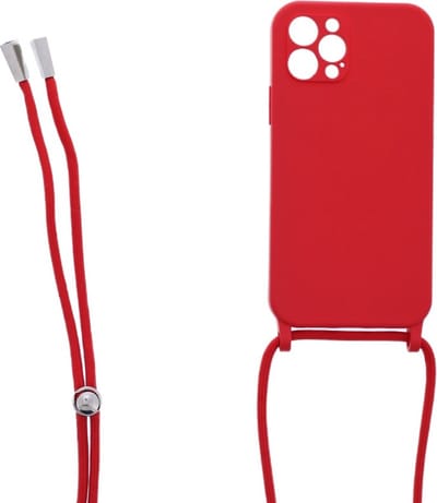 LuxeBass Siliconen hoesje met koord geschikt voor Apple iPhone 12 Pro - Rood - telefoonhoes - gsm hoes - telefoonhoesje